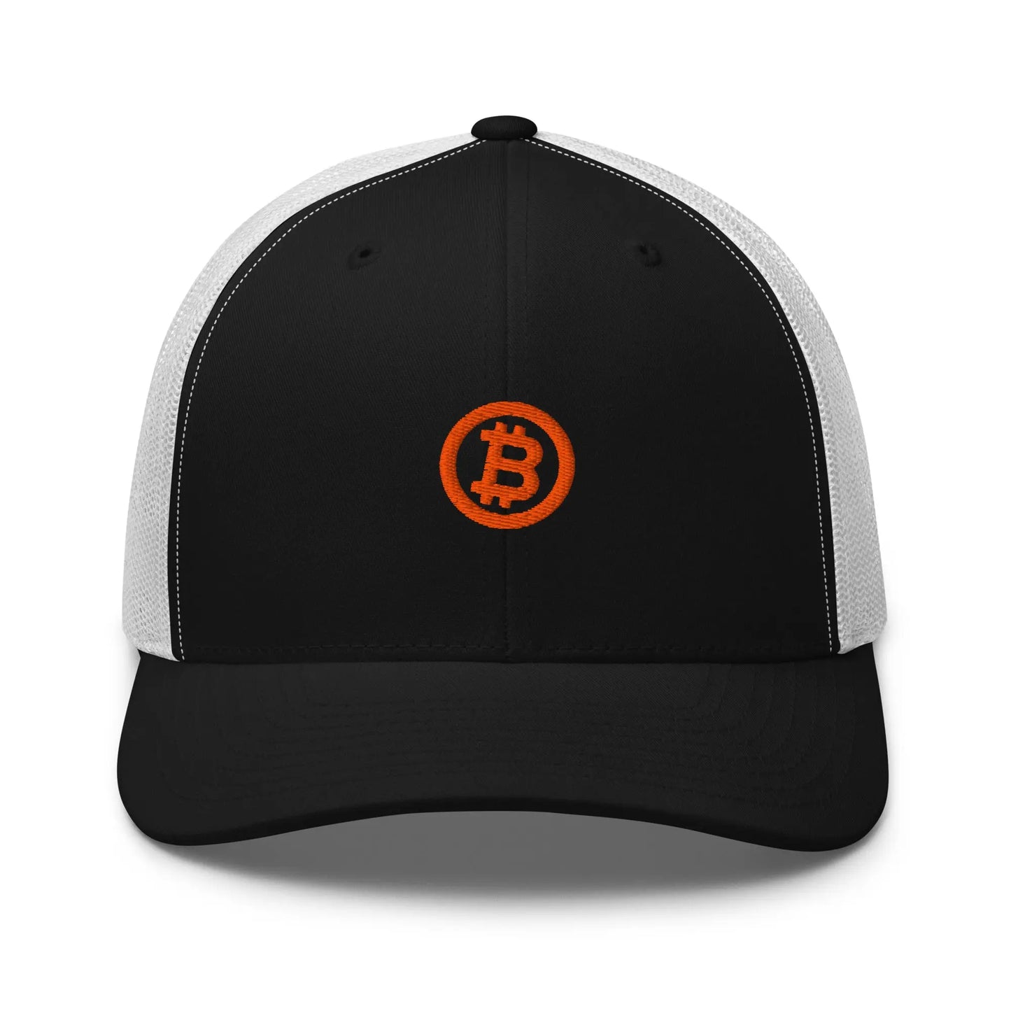 bitcoin trucker hat - bitcoin circle - front view - black and white