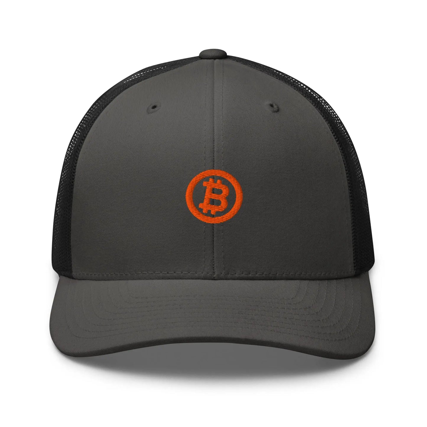 bitcoin trucker hat - bitcoin circle - front view - charcoal and black