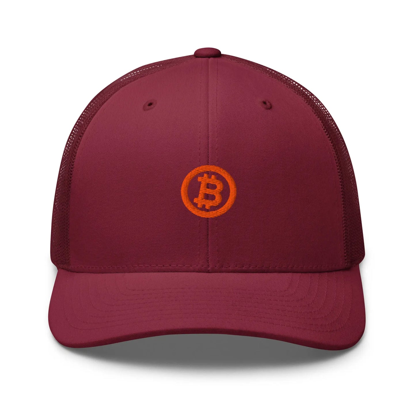 bitcoin trucker hat - bitcoin circle - front view - cranberry