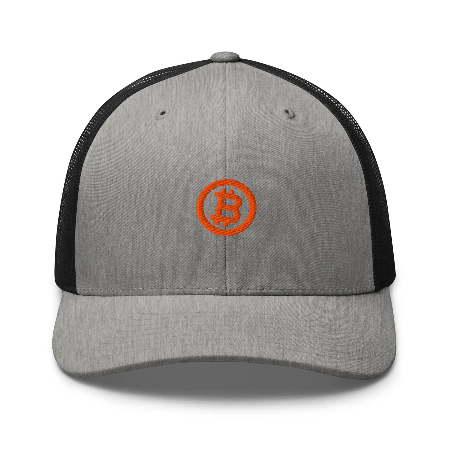 bitcoin trucker hat - bitcoin circle - front view - heather black