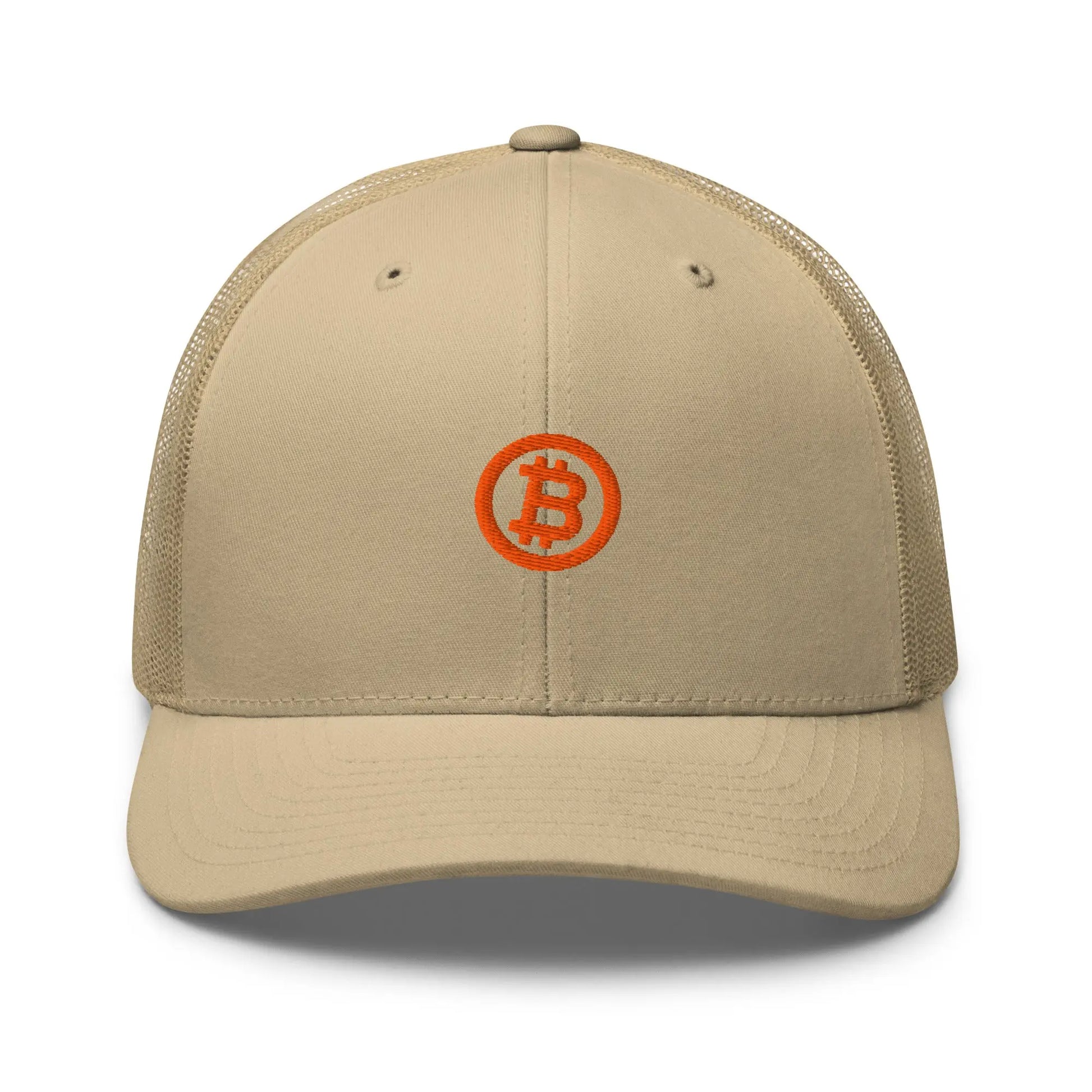 bitcoin trucker hat - bitcoin circle - front view - khaki