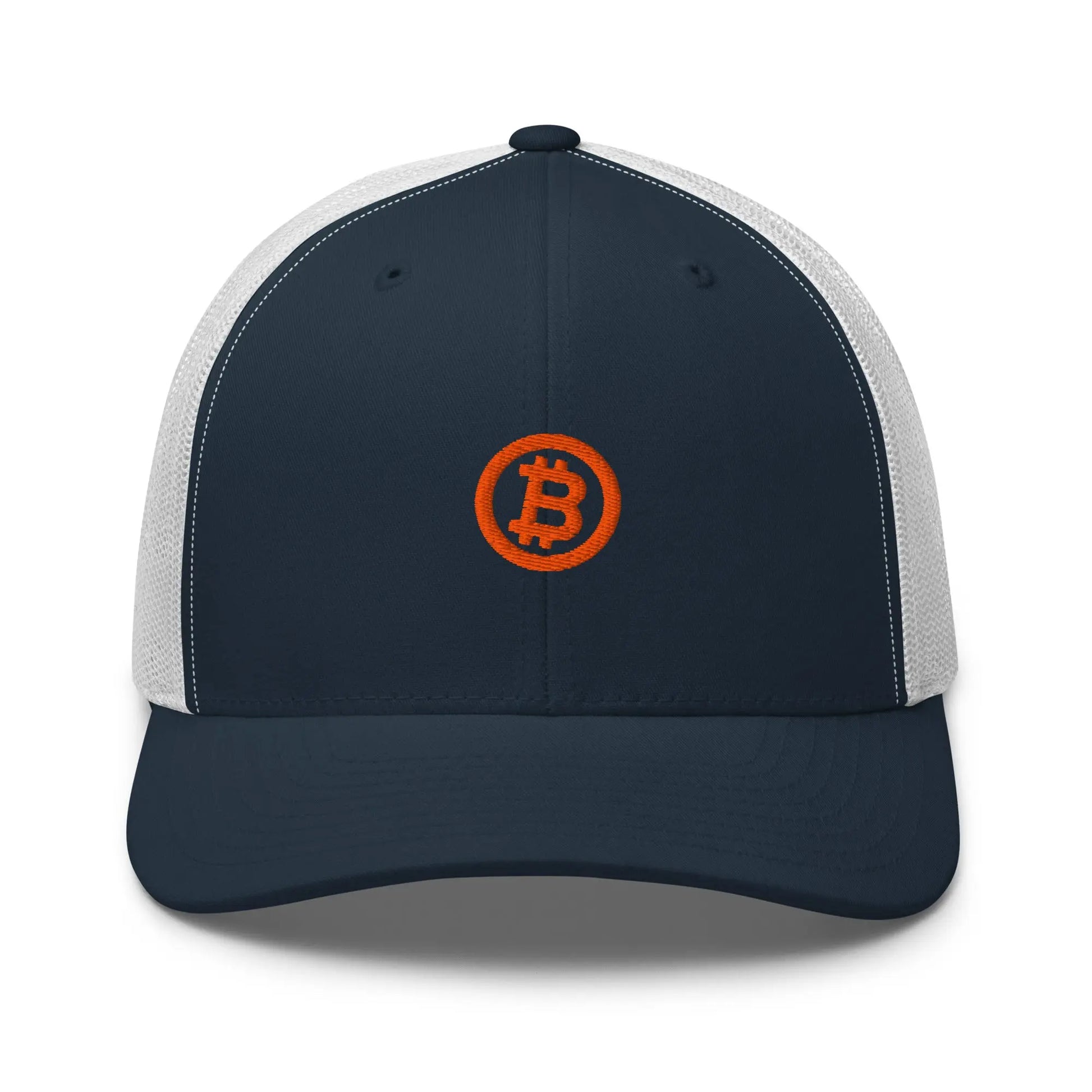 bitcoin trucker hat - bitcoin circle - front view - navy and white