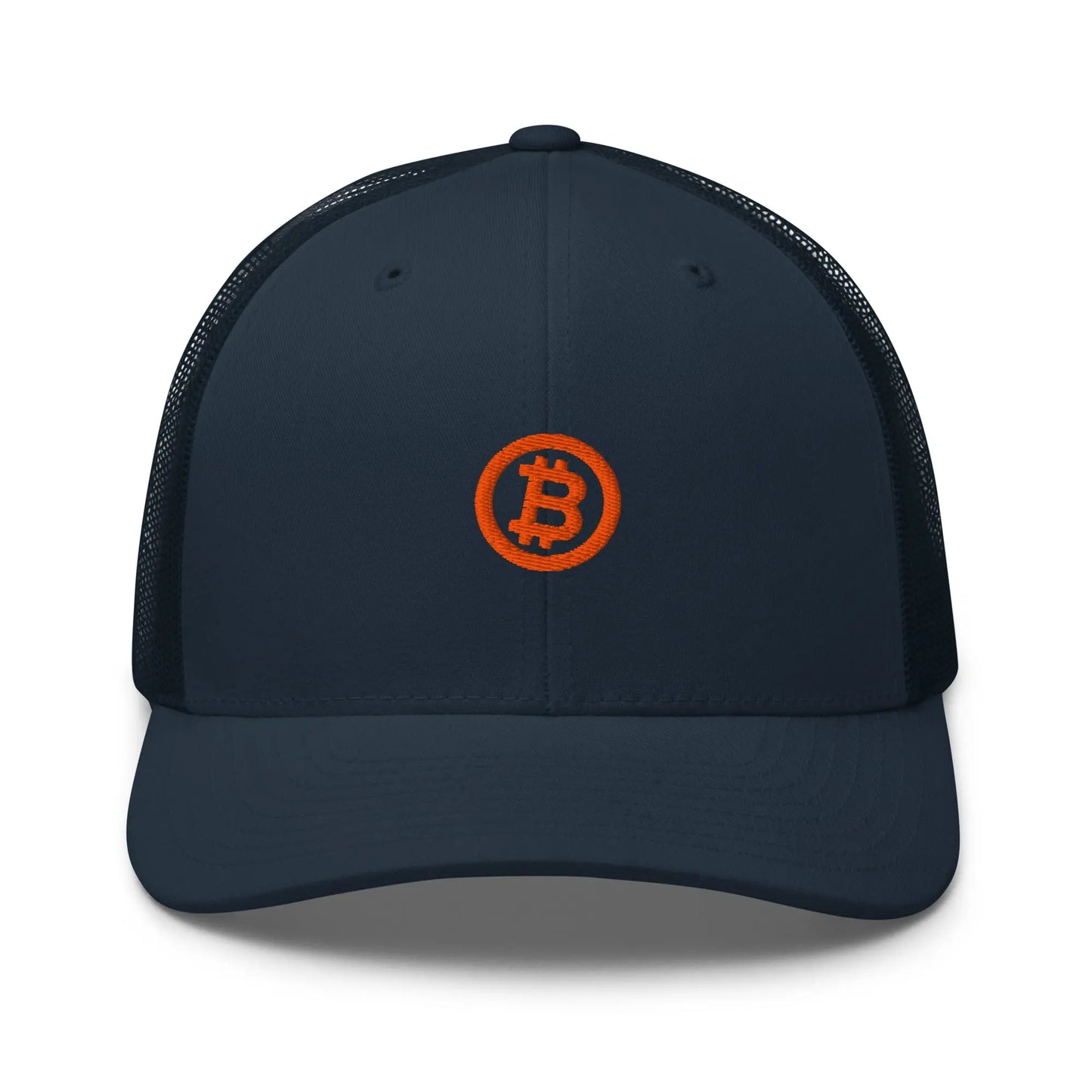 bitcoin trucker hat - bitcoin circle - front view - navy