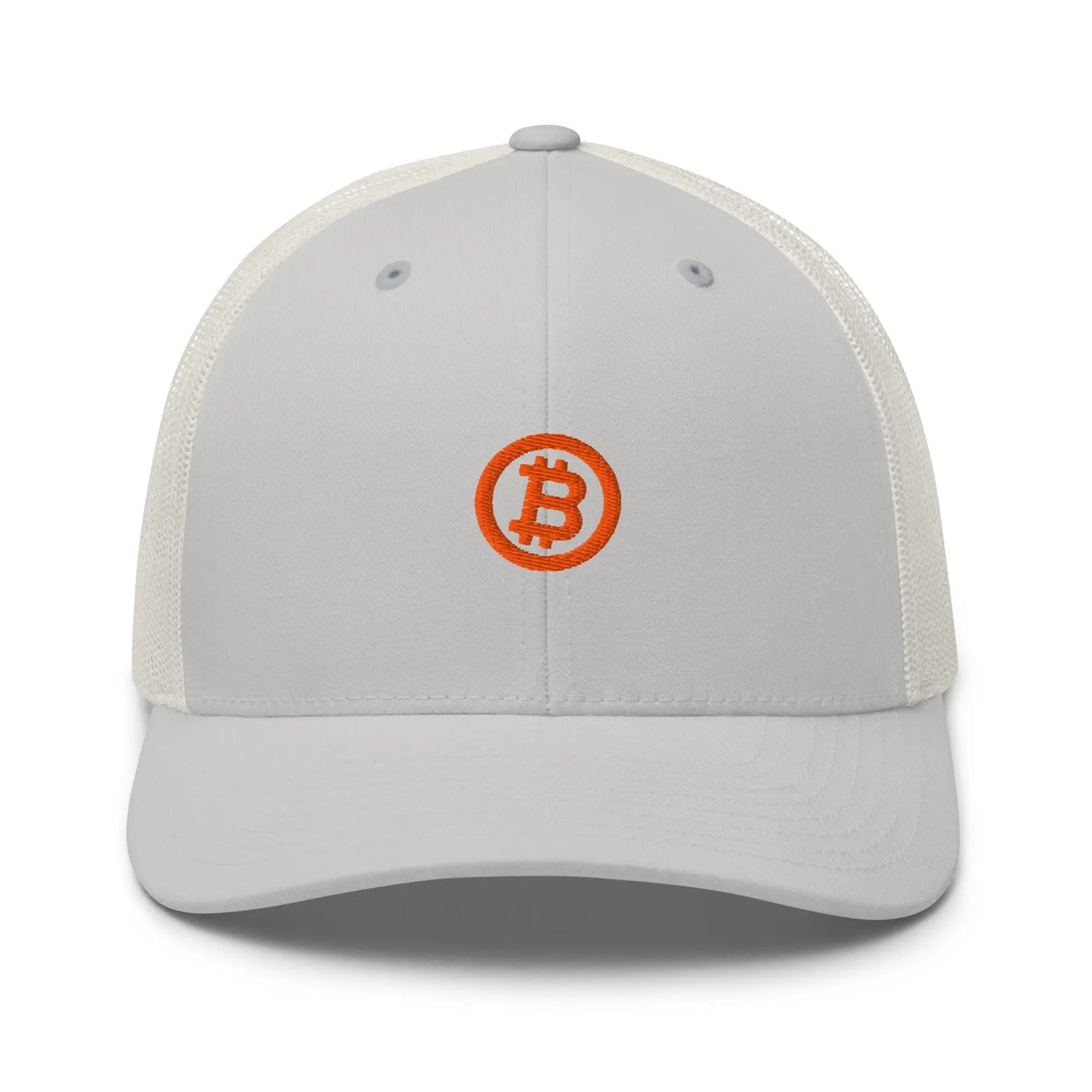 bitcoin trucker hat - bitcoin circle - front view - white