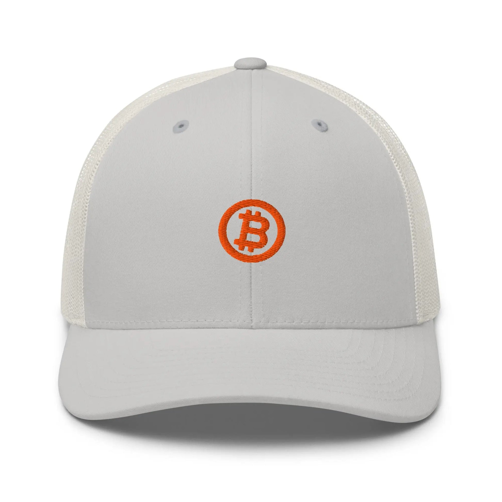 bitcoin trucker hat - bitcoin circle - front view - white