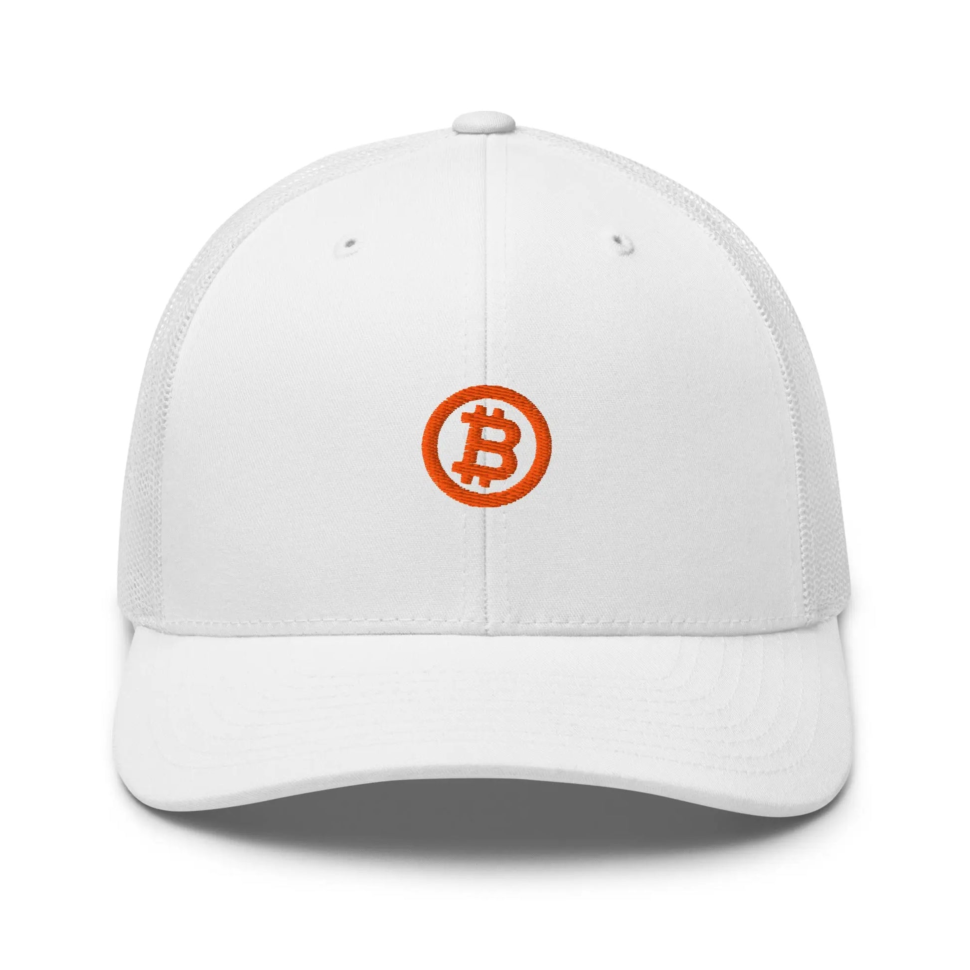 bitcoin trucker hat - bitcoin circle - front view - white