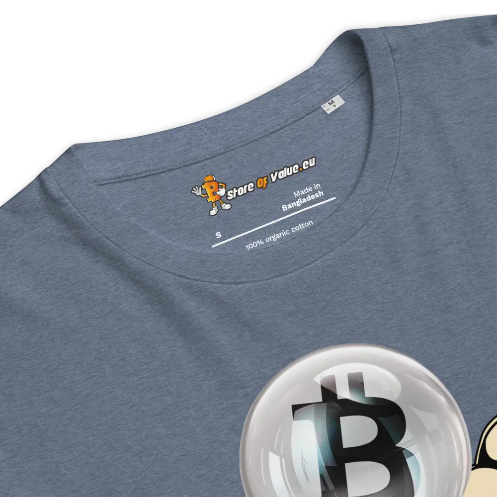 Bitcoin T-Shirt – Crystal Ball - flat lay - closeup - blue