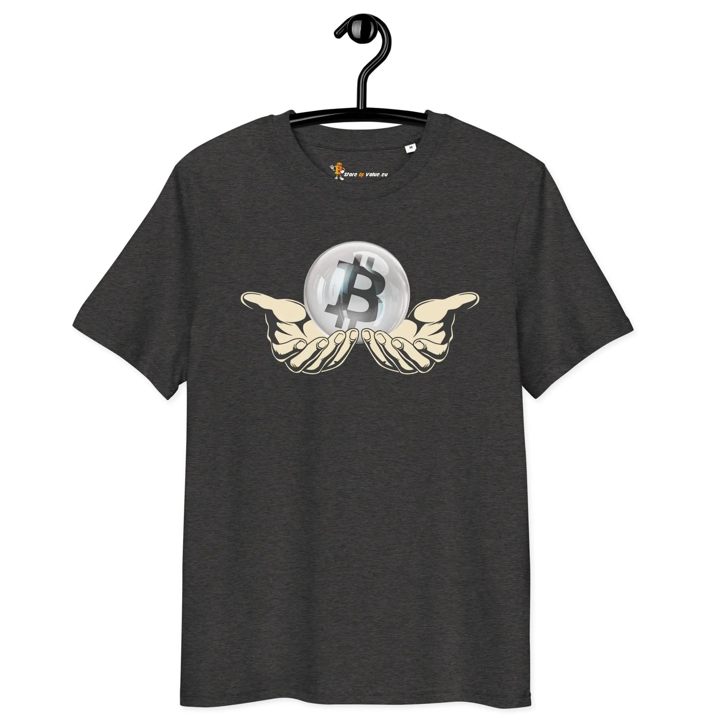 Bitcoin T-Shirt – Crystal Ball - on hanger - grey