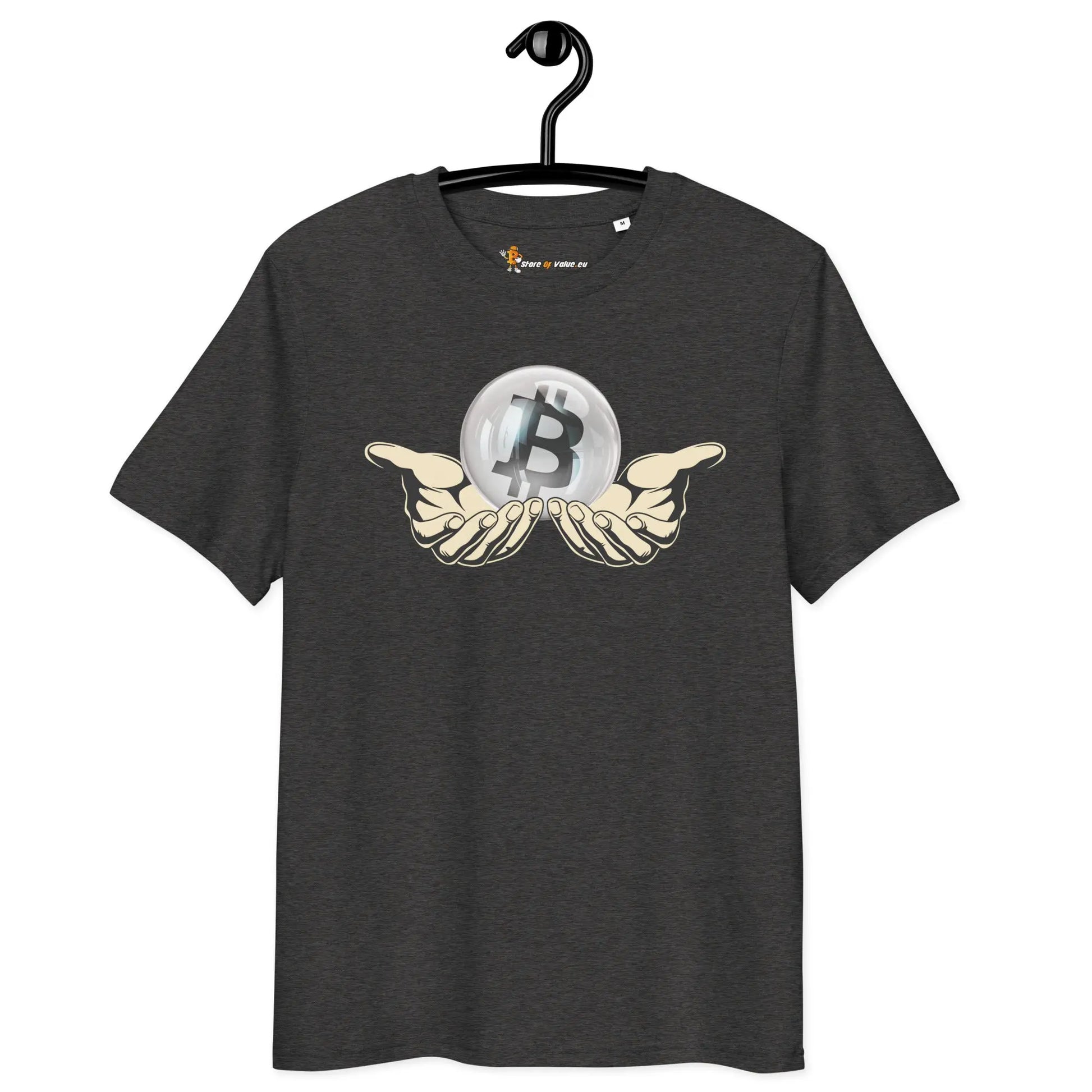 Bitcoin T-Shirt – Crystal Ball - on hanger - grey