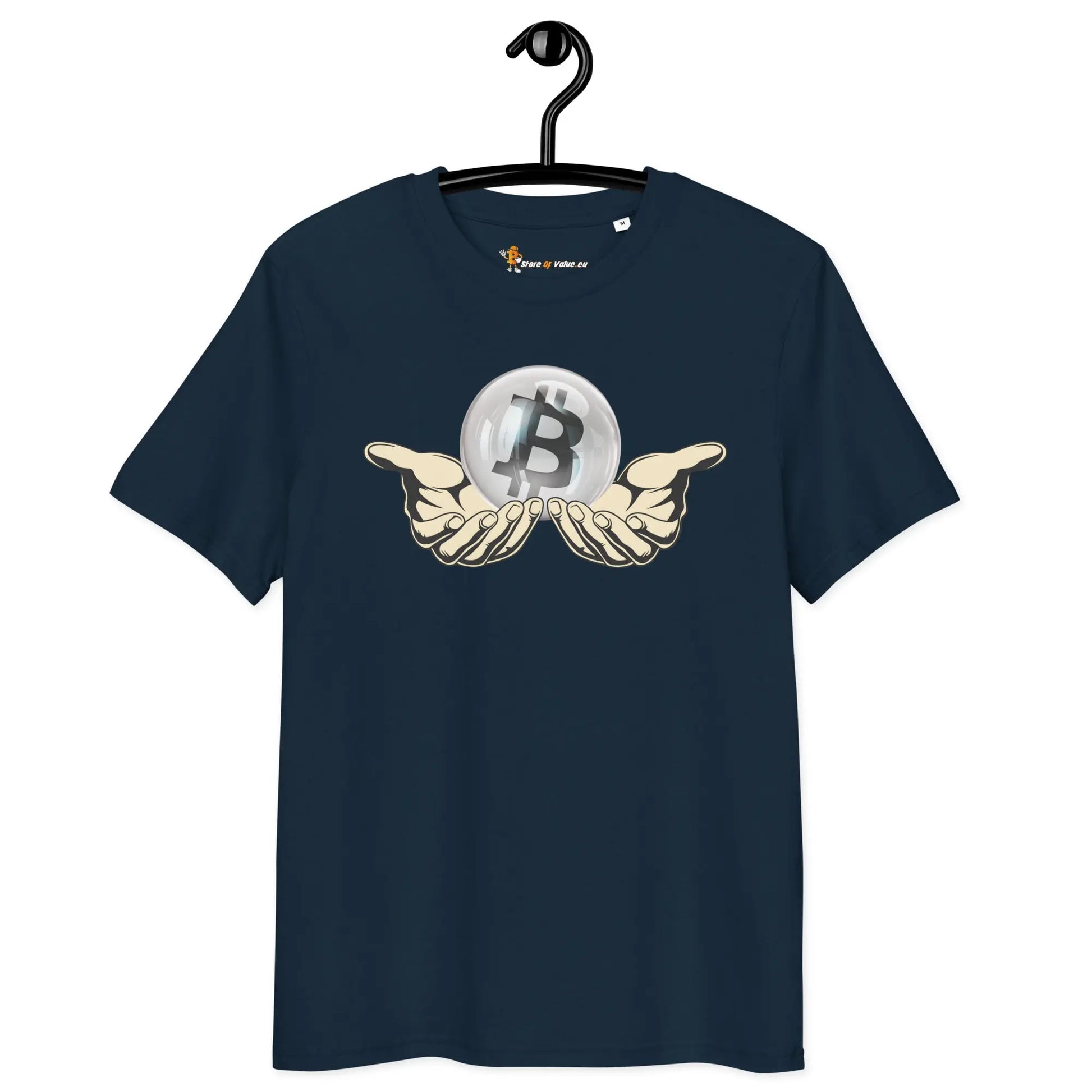 Bitcoin T-Shirt – Crystal Ball - on hanger - navy blue