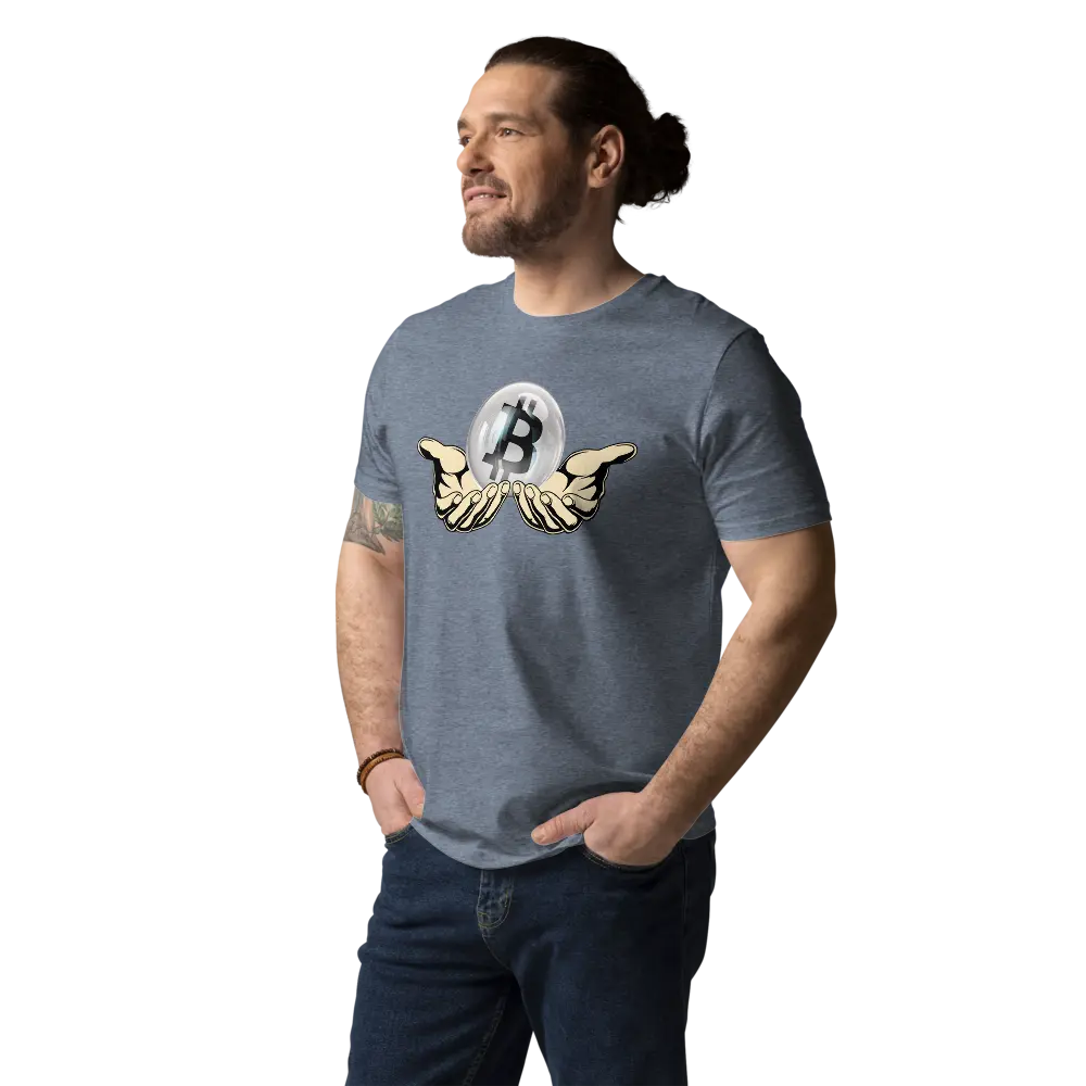 Bitcoin T-Shirt – Crystal Ball - worn on male model - blue