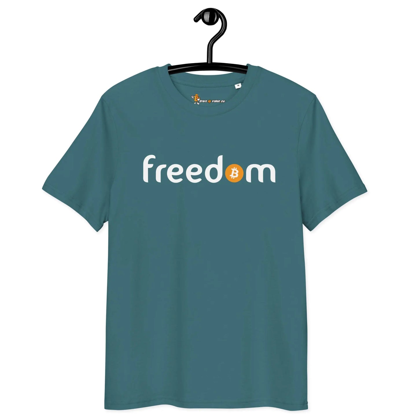Bitcoin T-Shirt – Freedom - on hanger - blue