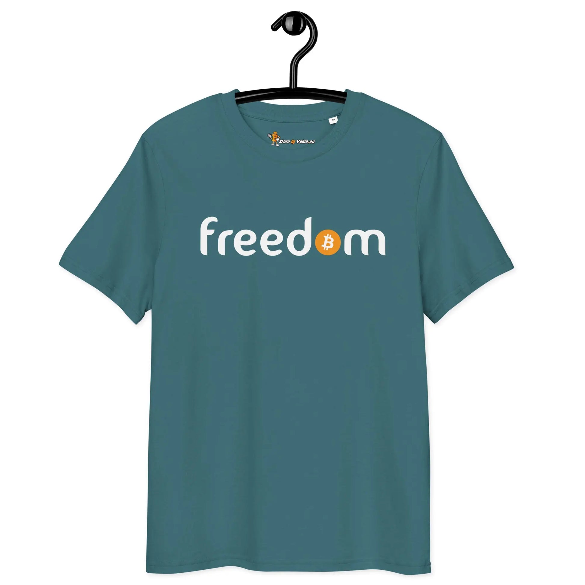 Bitcoin T-Shirt – Freedom - on hanger - blue