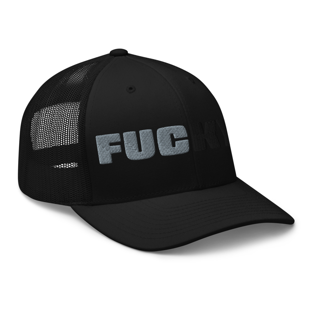 bitcoin trucker hat fuckyc design angled front