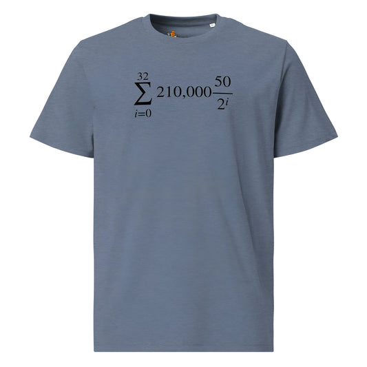 bitcoin t-shirt - bitcoin halving formula - front view - blue