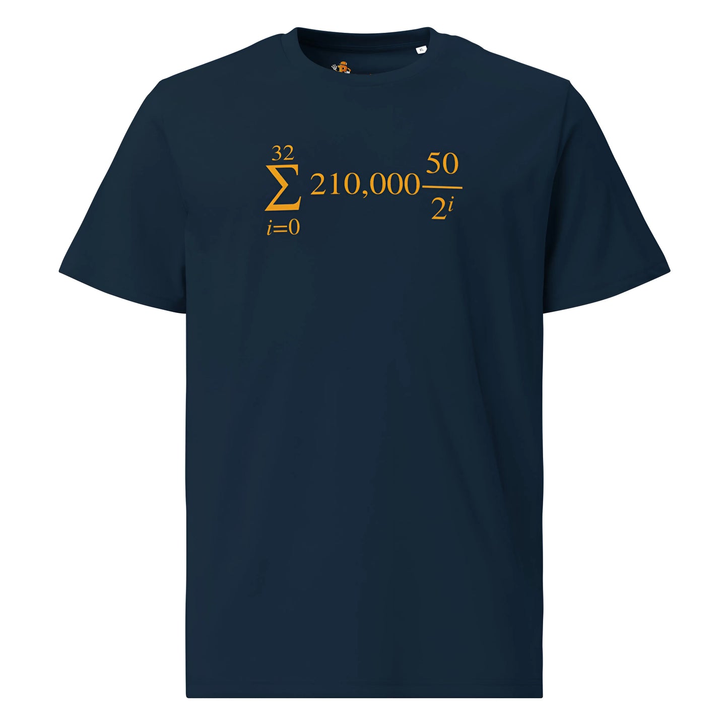 bitcoin t-shirt - bitcoin halving formula - front view - blue