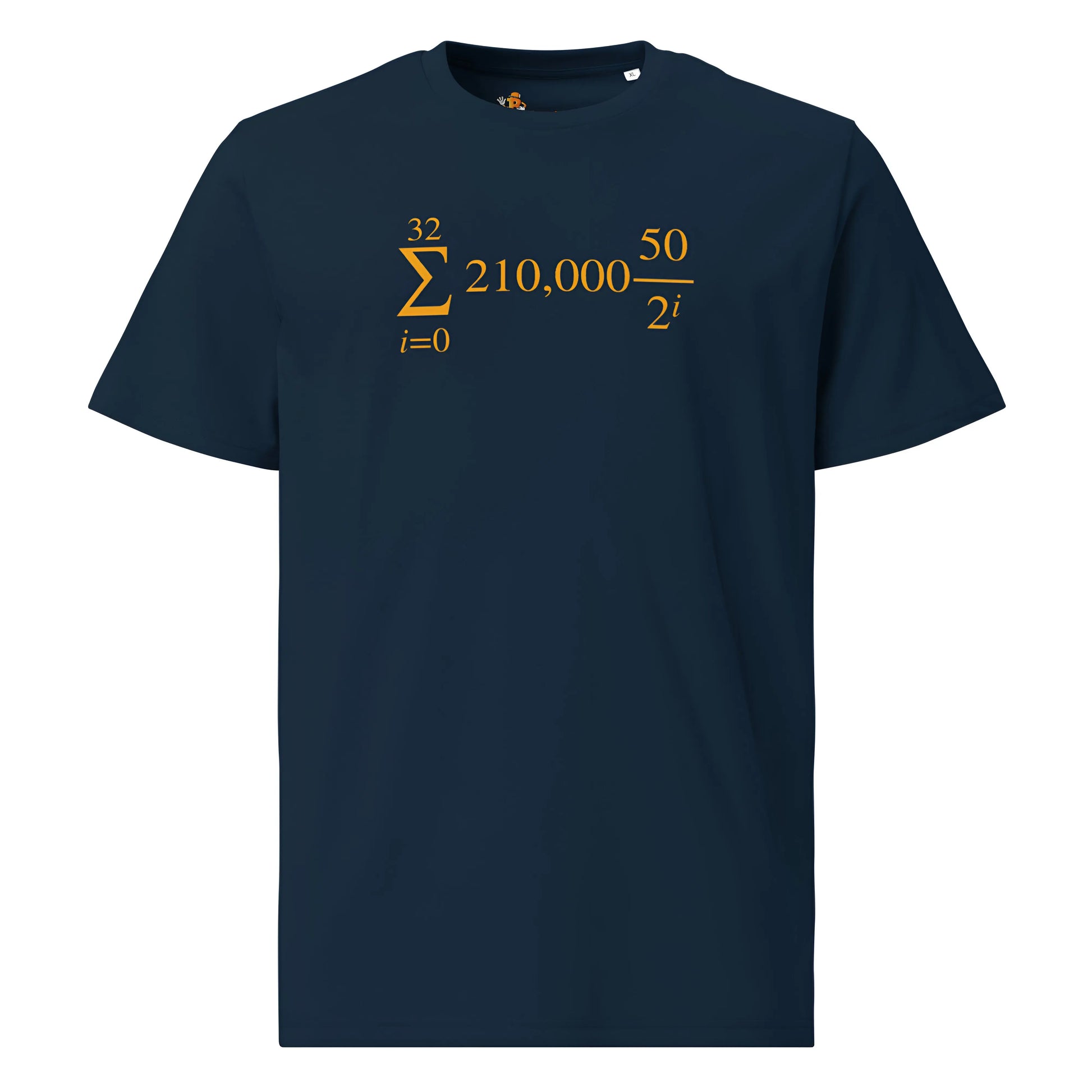 bitcoin t-shirt - bitcoin halving formula - front view - blue