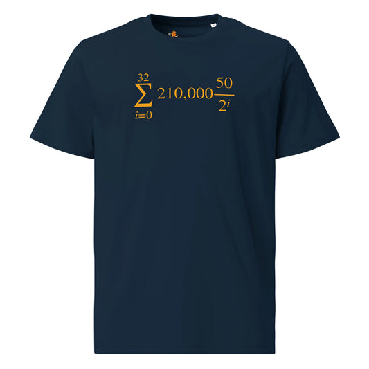 bitcoin t-shirt - bitcoin halving formula - front view - blue