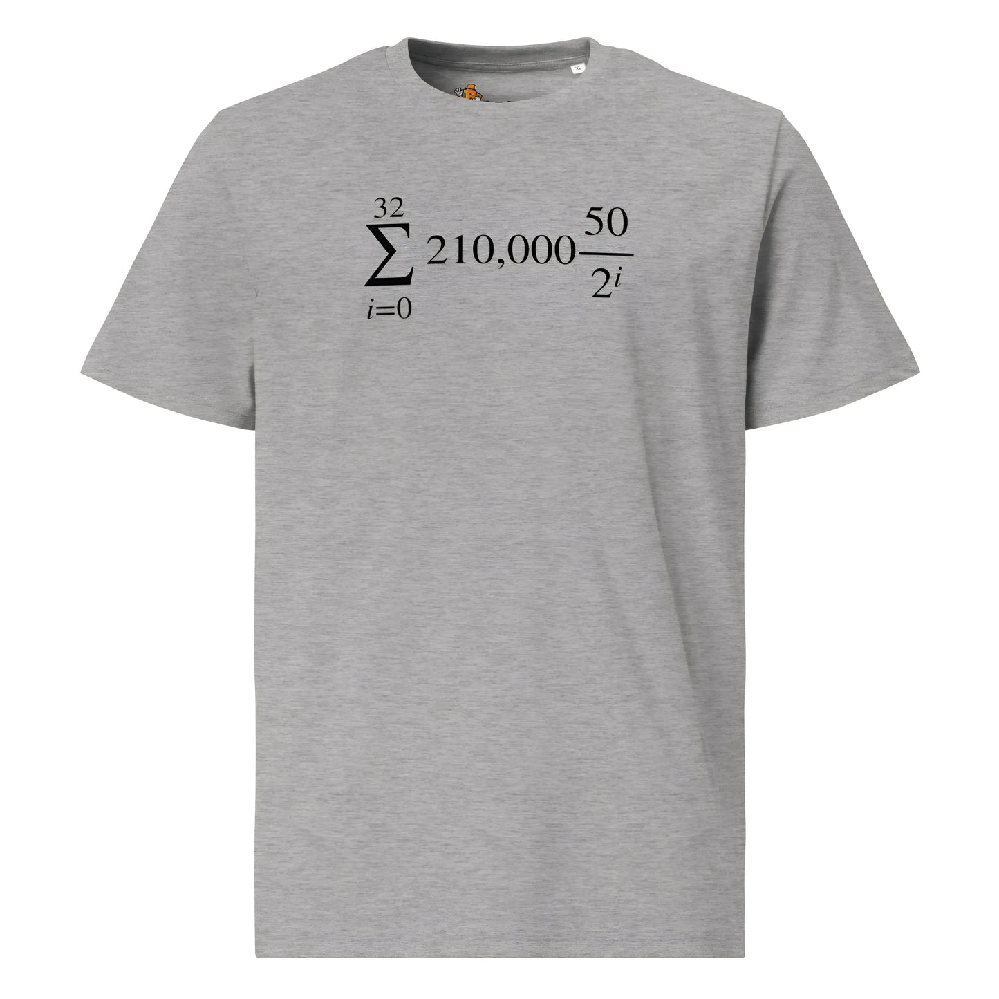 bitcoin t-shirt - bitcoin halving formula - front view - grey
