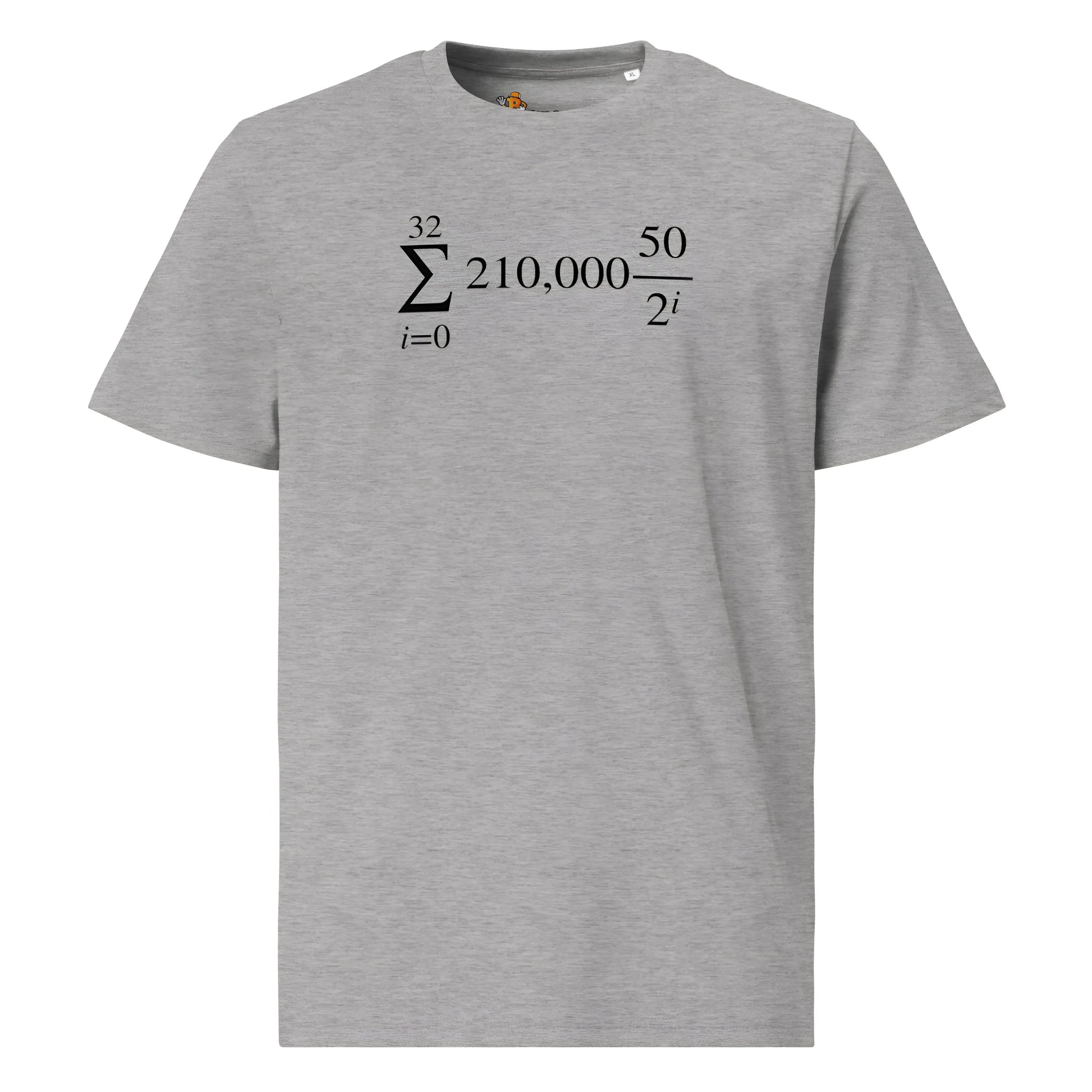 bitcoin t-shirt - bitcoin halving formula - front view - grey