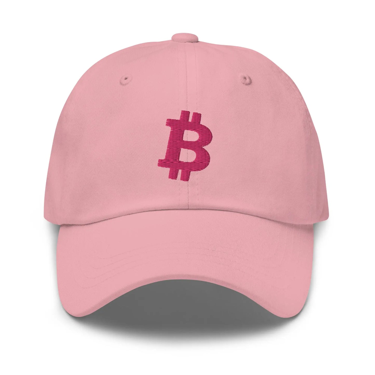 bitcoin hat - angled bitcoin symbol - flamingo color front - pink