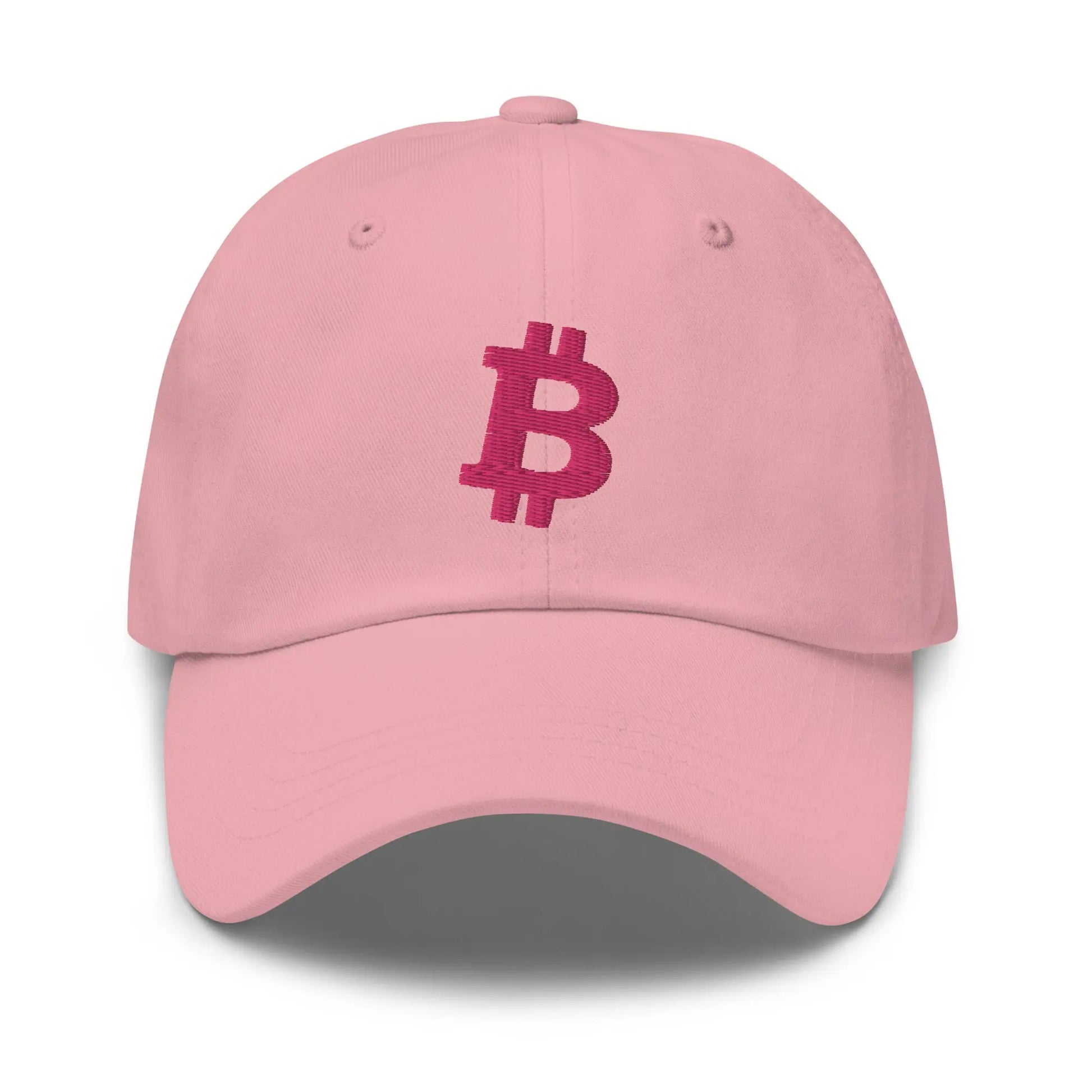 bitcoin hat - angled bitcoin symbol - flamingo color front - pink