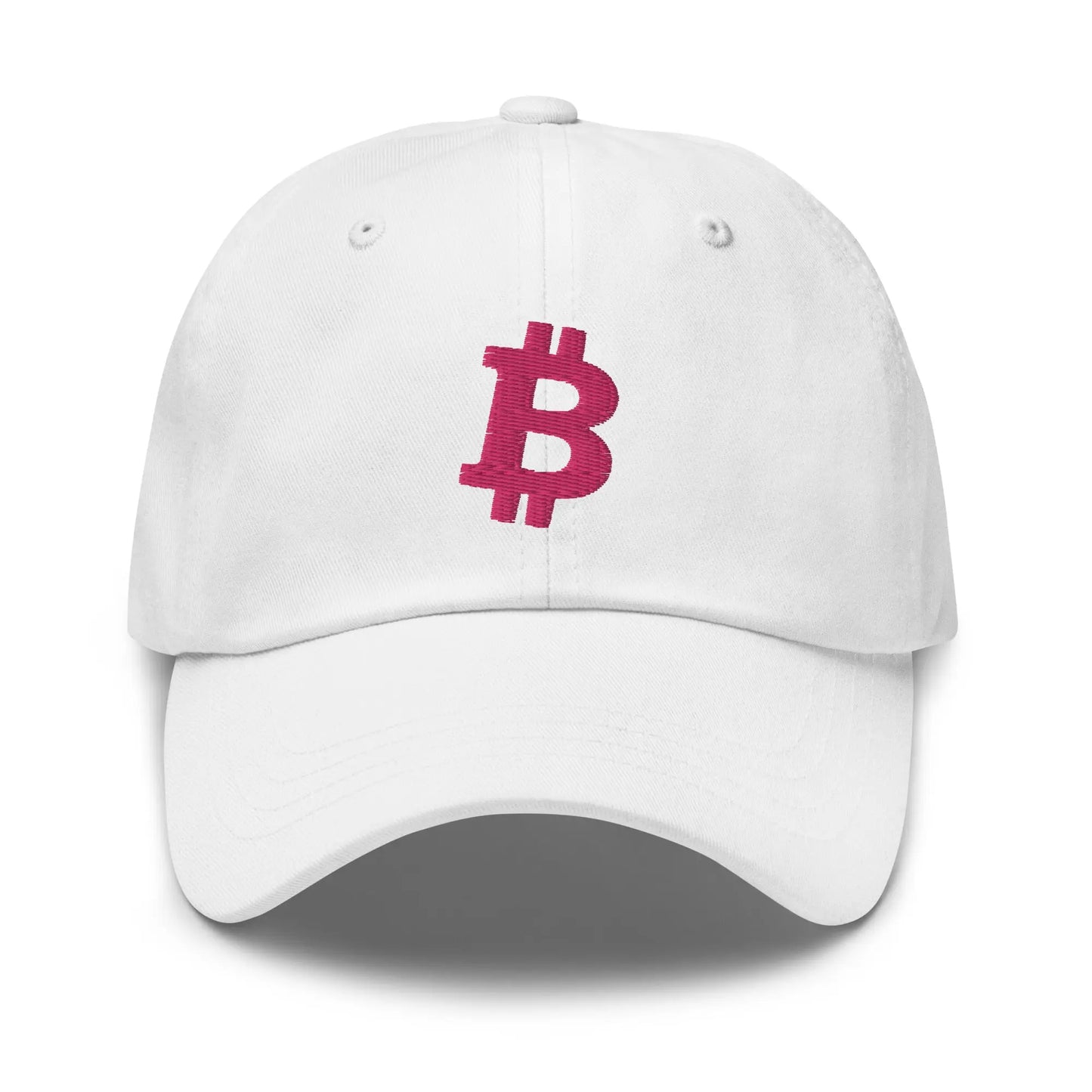 bitcoin hat - angled bitcoin symbol - flamingo color front - white