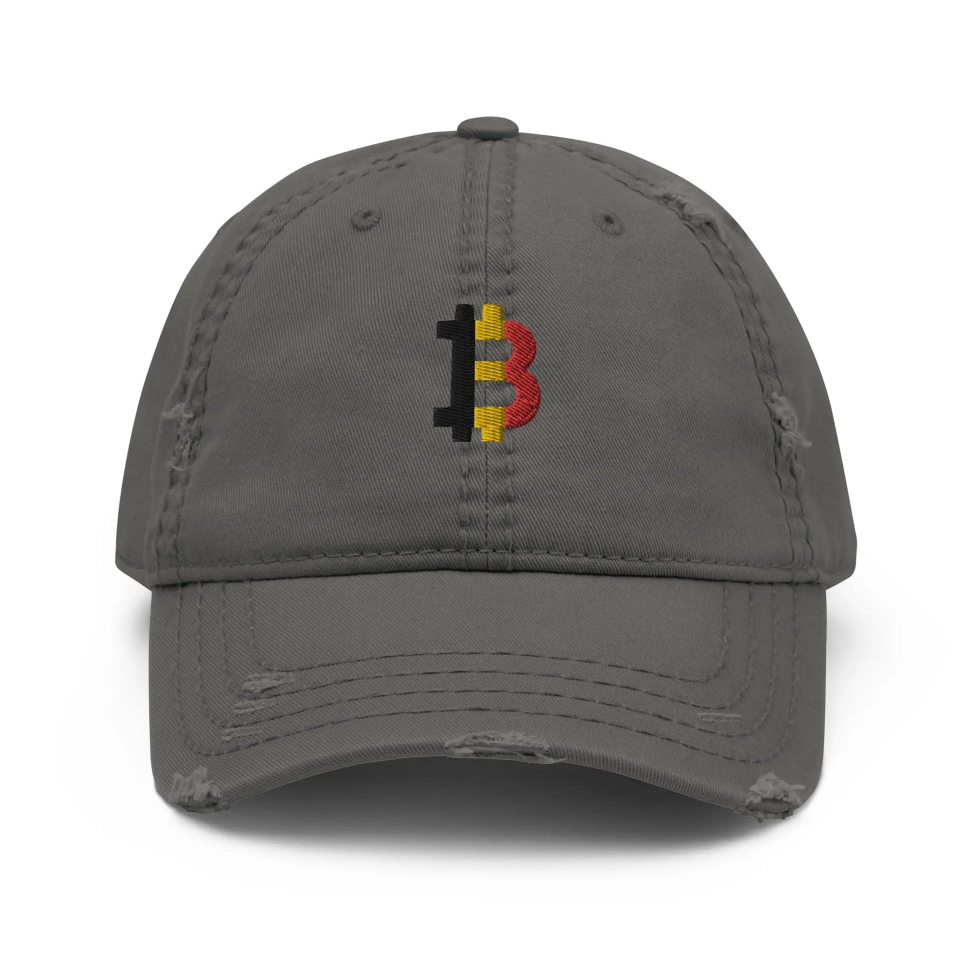 bitcoin hat - belgian bitcoin flag embroidery - front view - grey