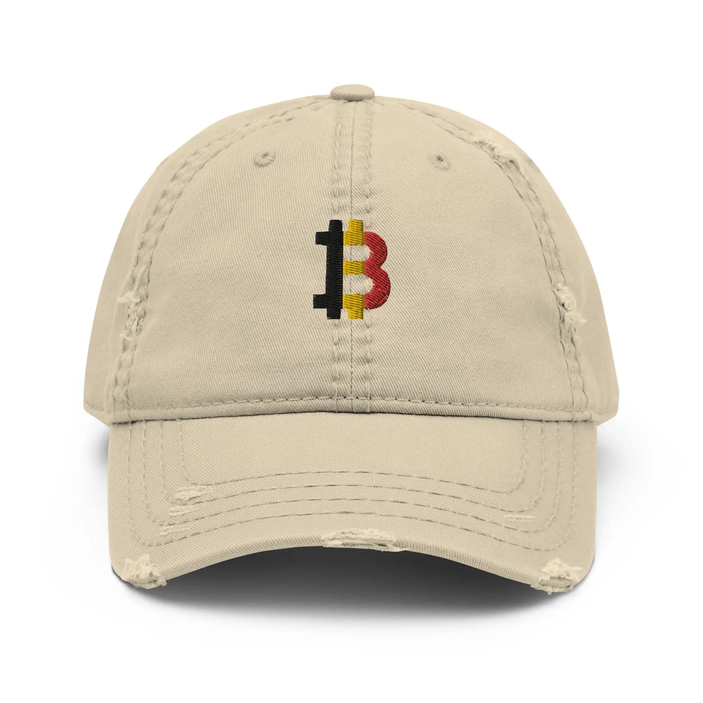bitcoin hat - belgian bitcoin flag embroidery - front view - khaki
