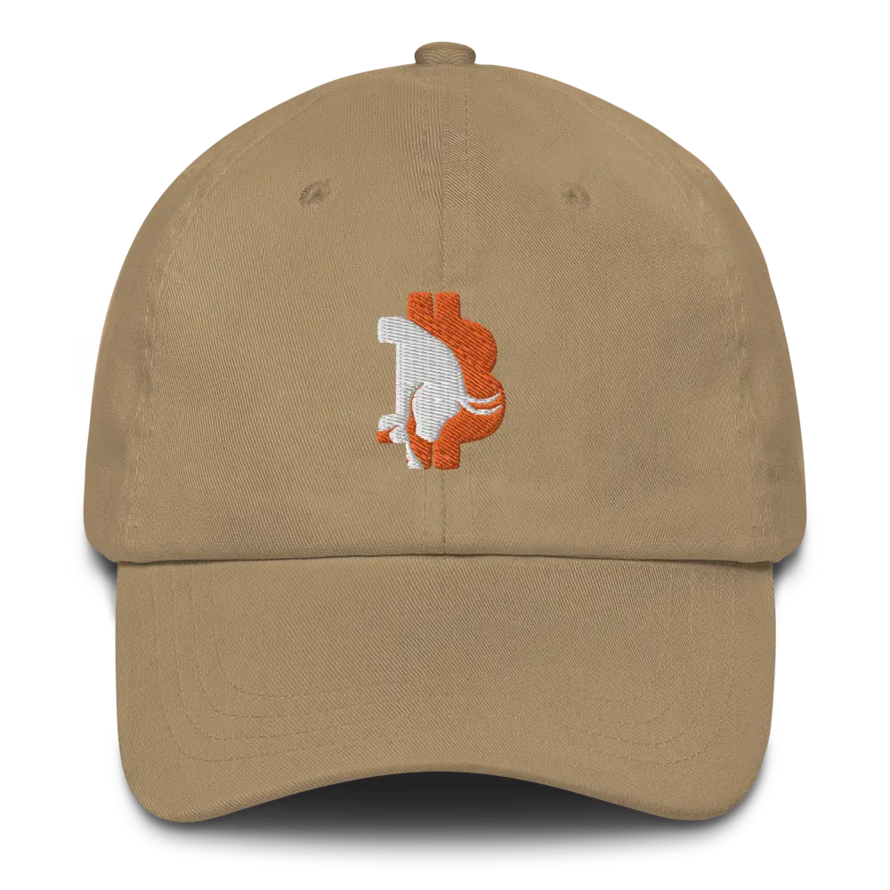 bitcoin hat - bitcoin bull design - front embroidery - khaki