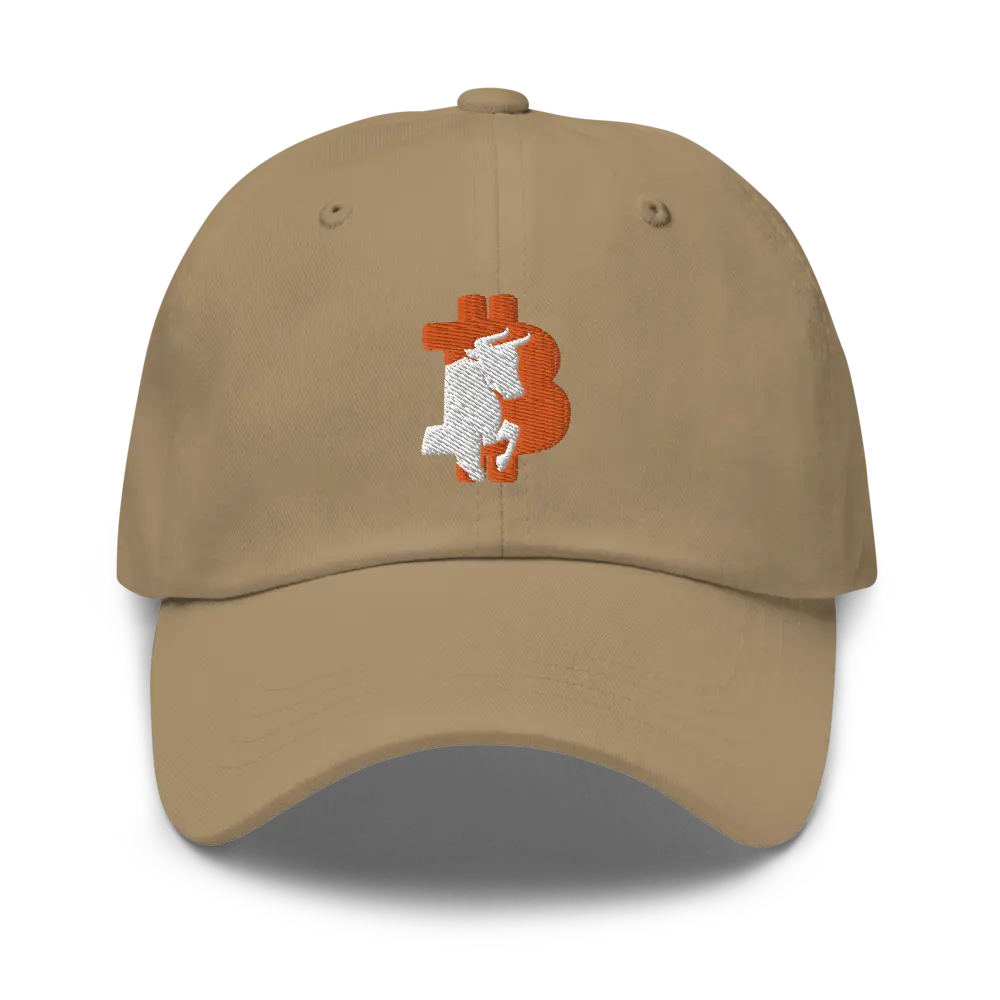 bitcoin hat - bitcoin bull - front view - khaki