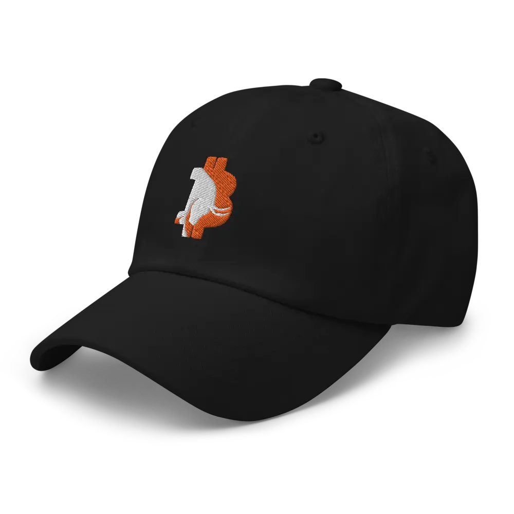 bitcoin hat - bitcoin bull logo - angled perspective - black