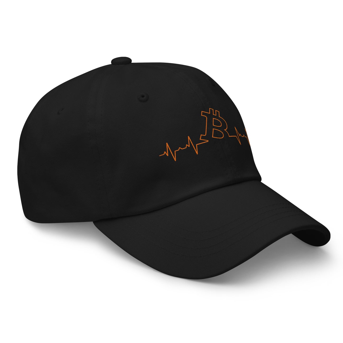 bitcoin hat - bitcoin heart beat - angled view - black - right