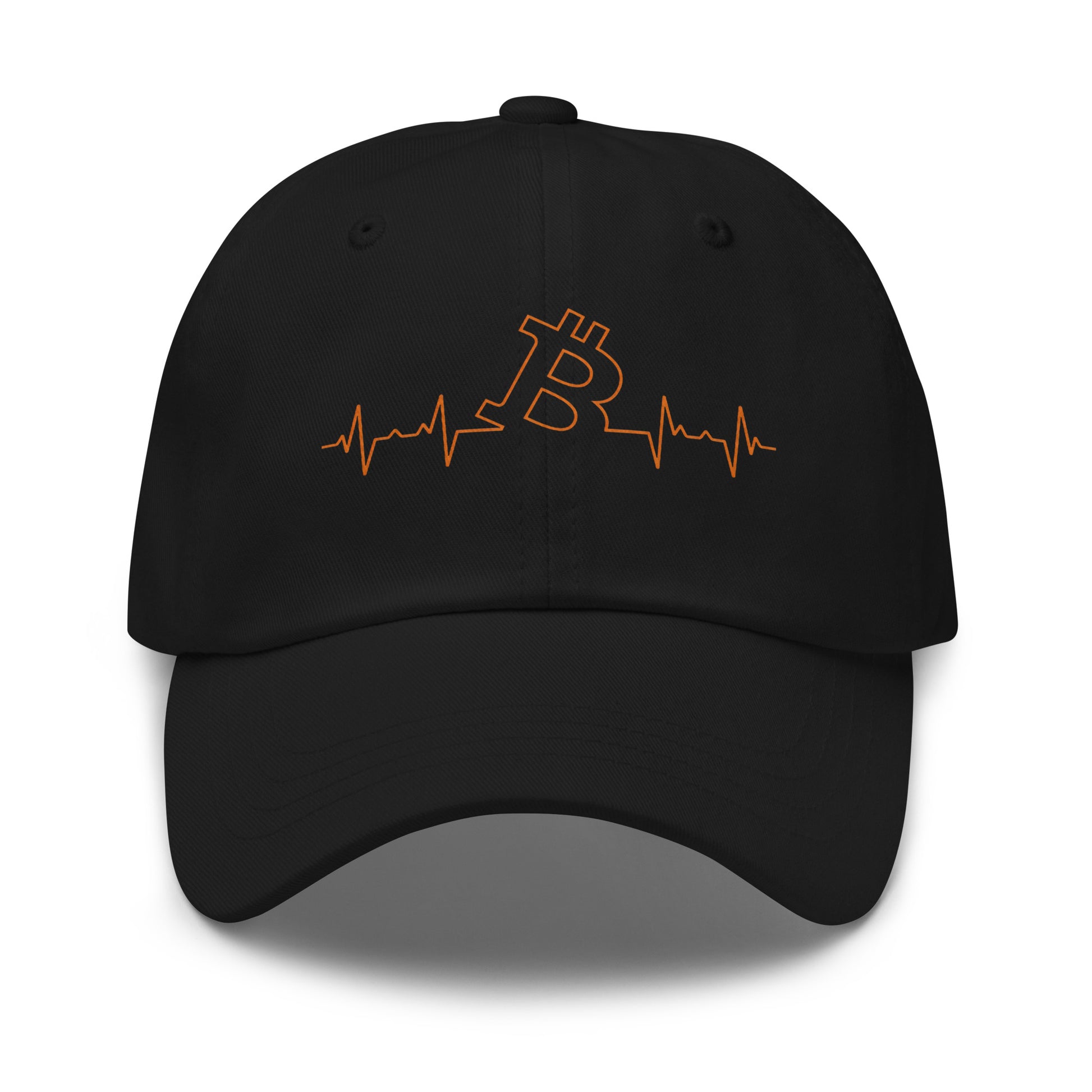 bitcoin hat - bitcoin heart beat - front view - black
