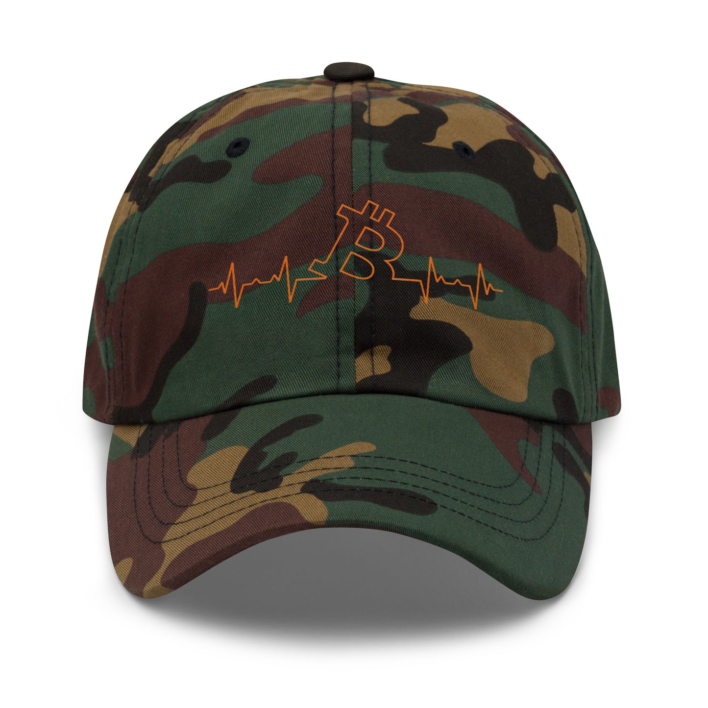 bitcoin hat - bitcoin heart beat - front view - camo