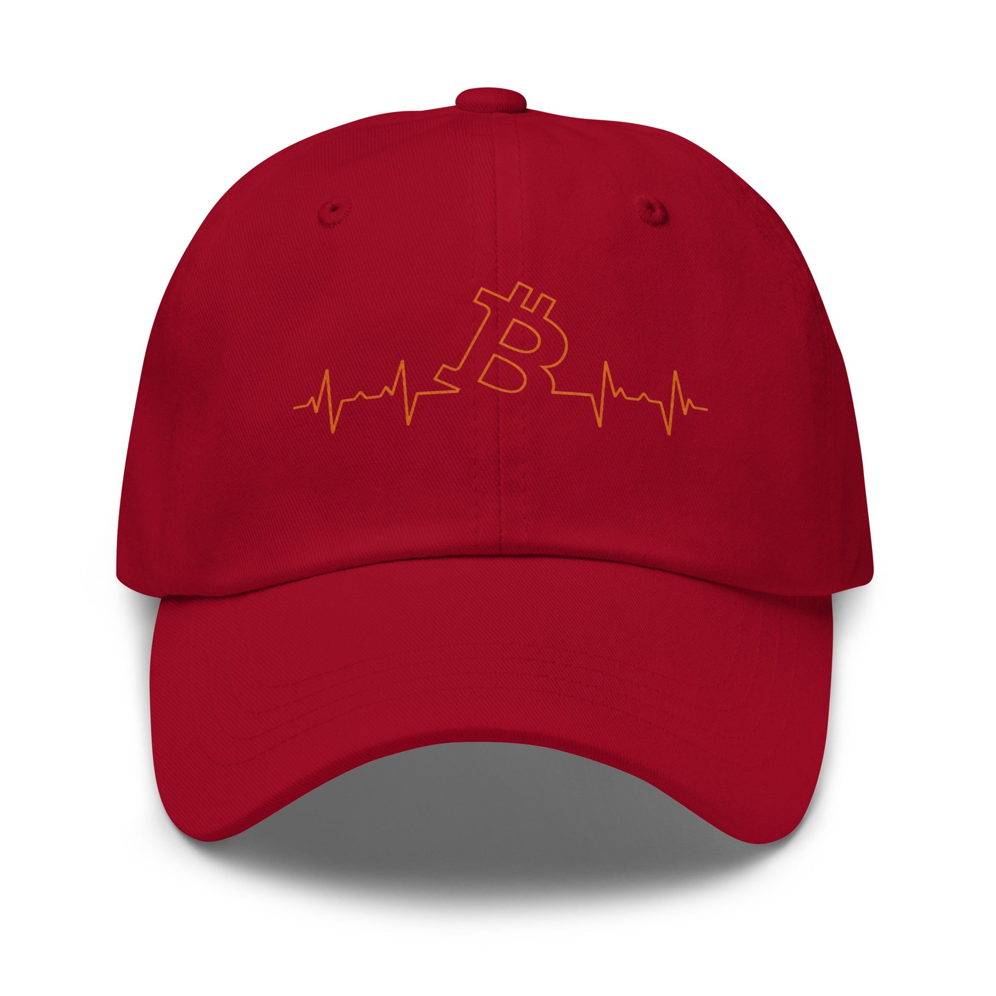 bitcoin hat - bitcoin heart beat - front view - cranberry