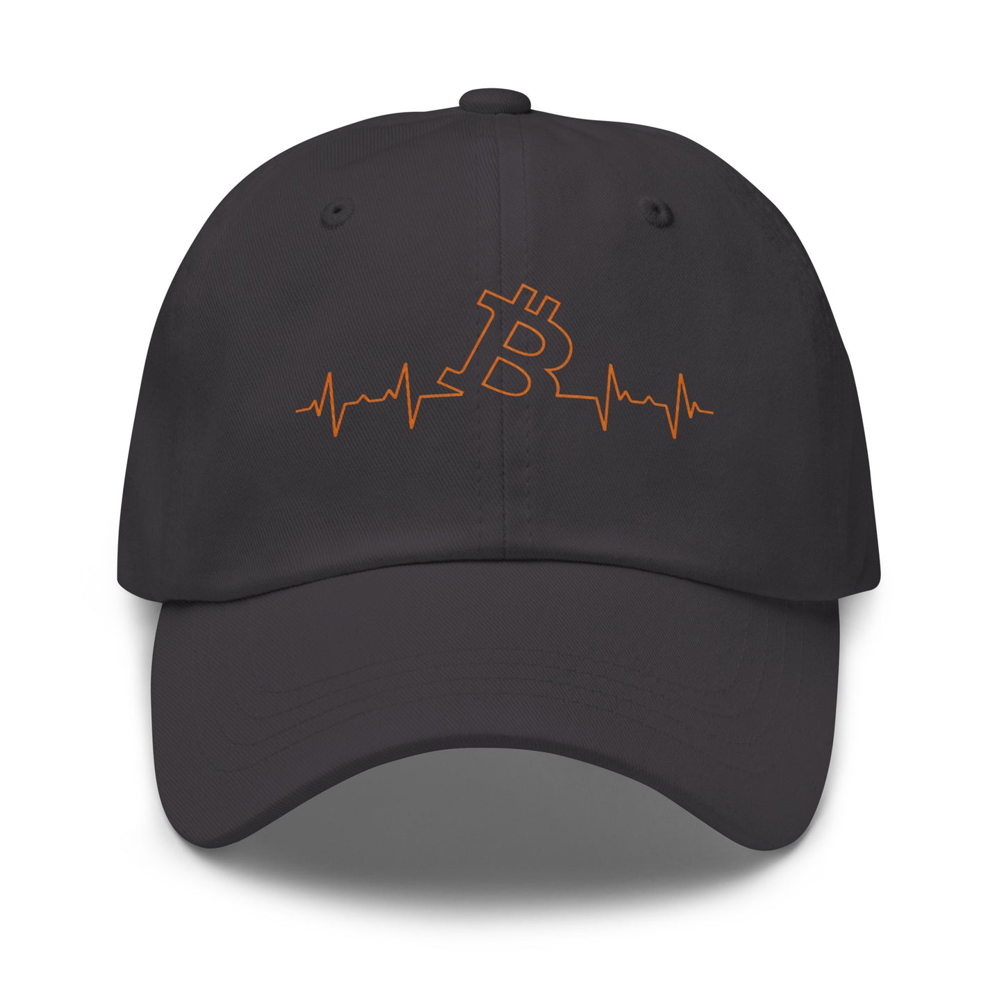 bitcoin hat - bitcoin heart beat - front view - grey