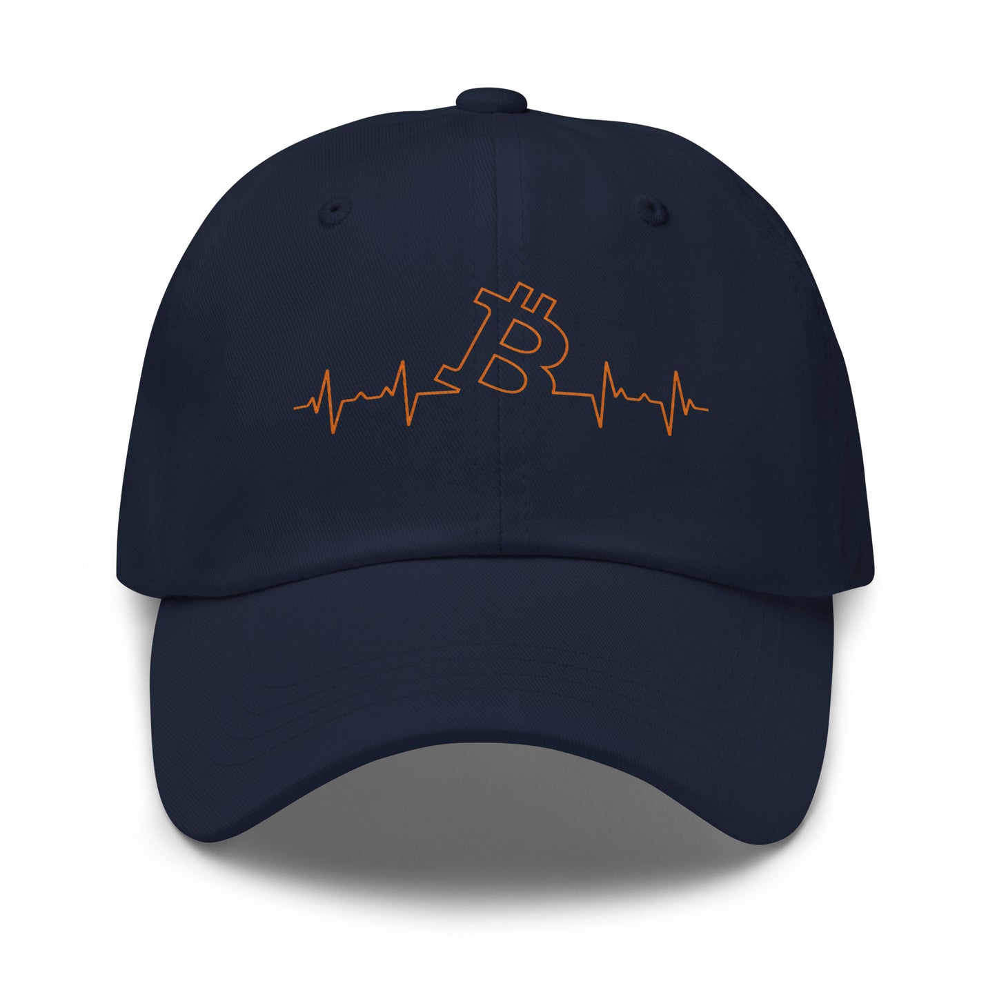bitcoin hat - bitcoin heart beat - front view - navy