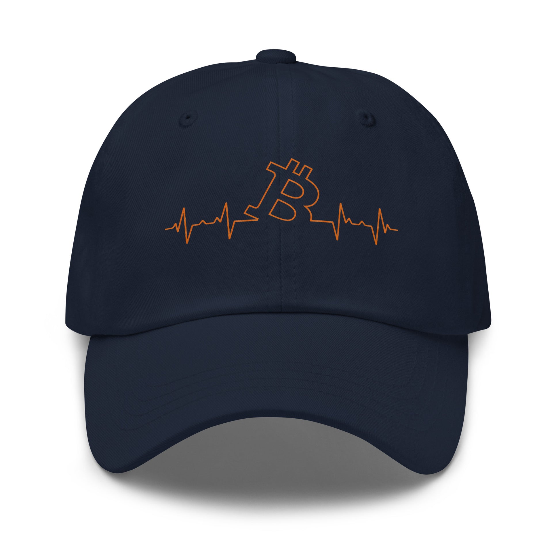 bitcoin hat - bitcoin heart beat - front view - navy