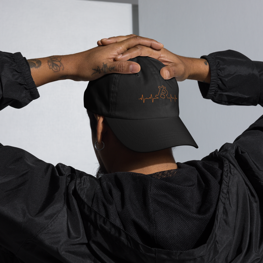 bitcoin hat - bitcoin heart beat - lifestyle view - black