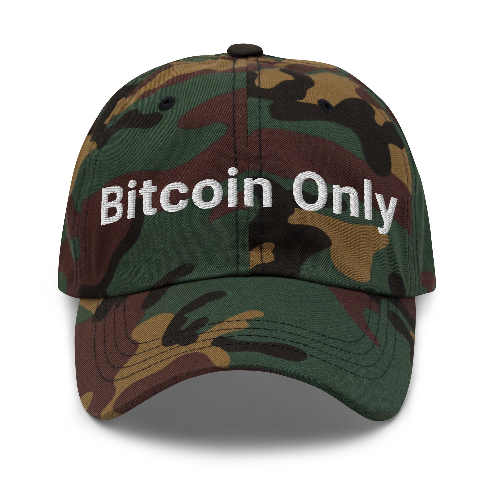 bitcoin hat - bitcoin only - front view - camo