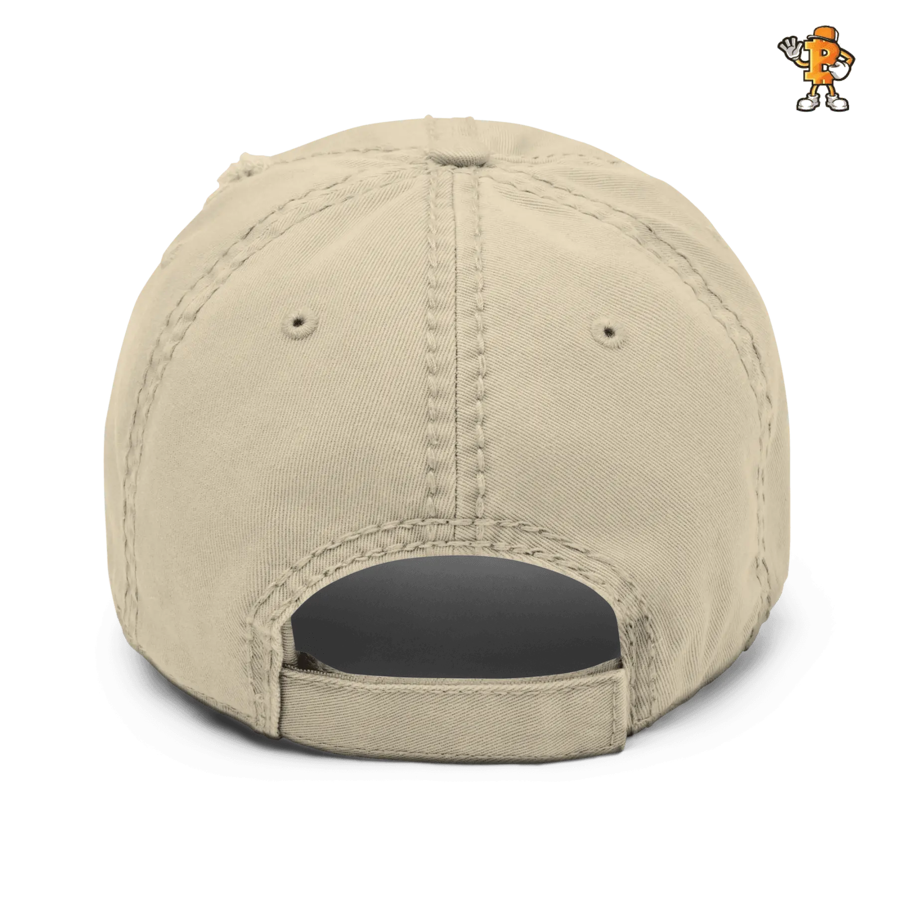 bitcoin hat - bitcoin symbol - back view - gold embroidery - khaki