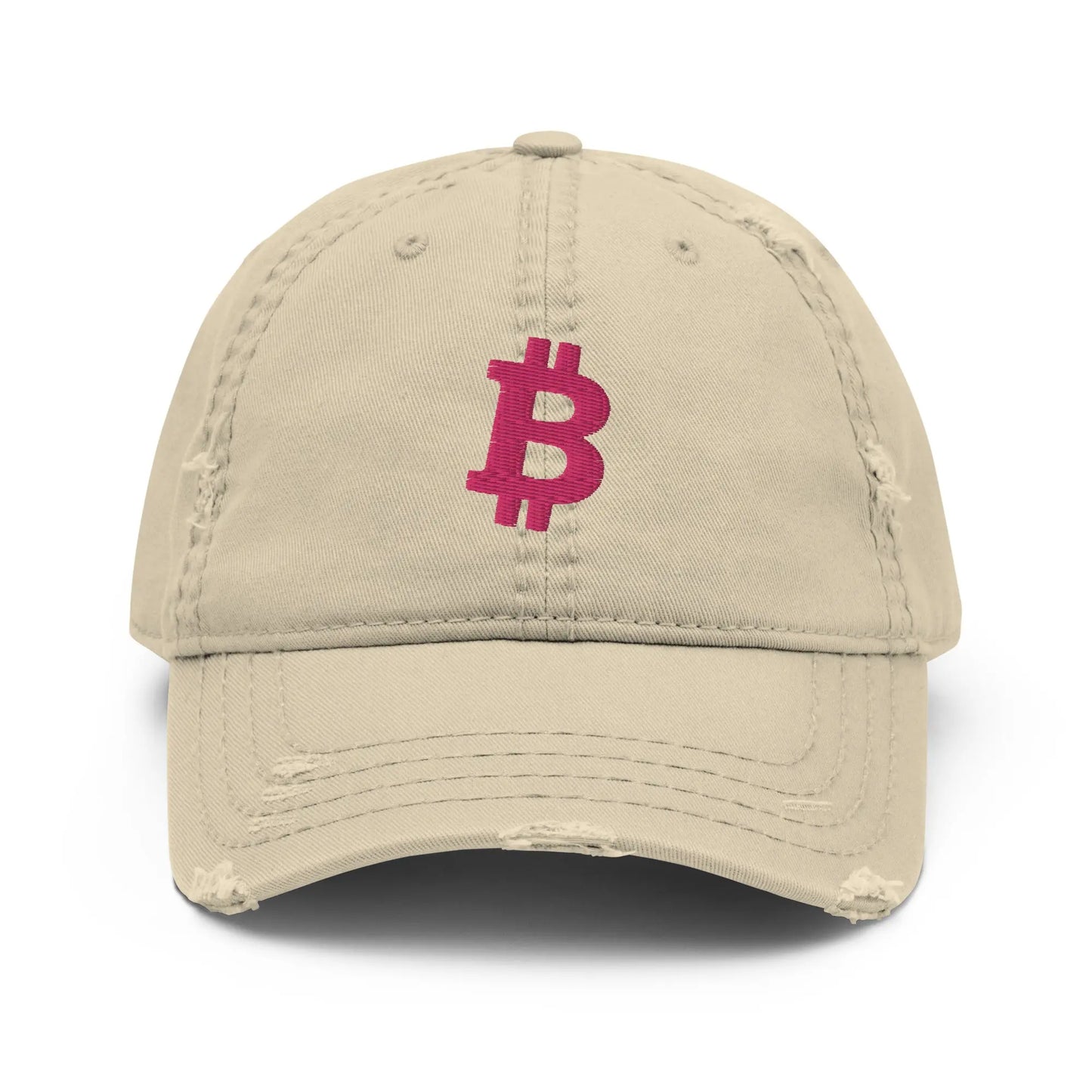 bitcoin hat - bitcoin symbol - front view - flamingo embroidery - khaki