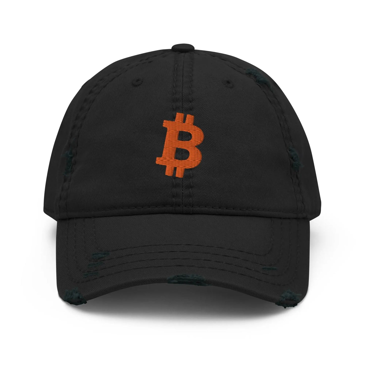 bitcoin hat - bitcoin symbol - front view - orange embroidery - black