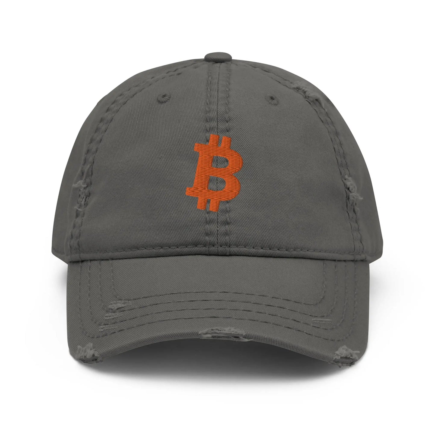 bitcoin hat - bitcoin symbol - front view - orange embroidery - grey