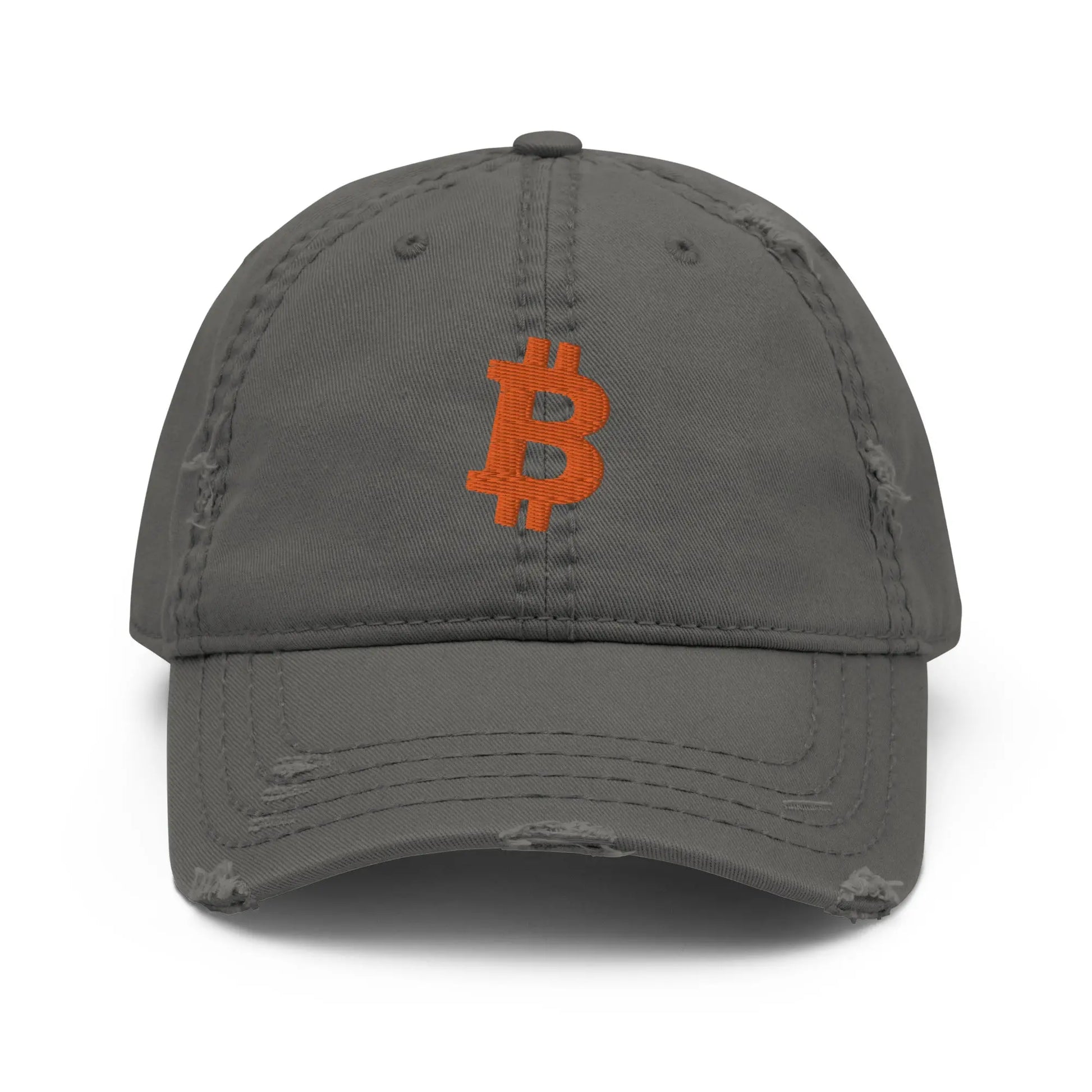 bitcoin hat - bitcoin symbol - front view - orange embroidery - grey