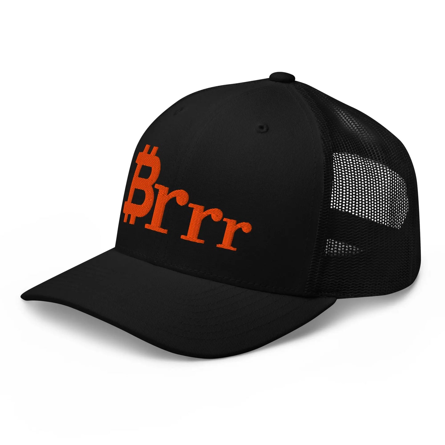 bitcoin hat brrr design angled front black