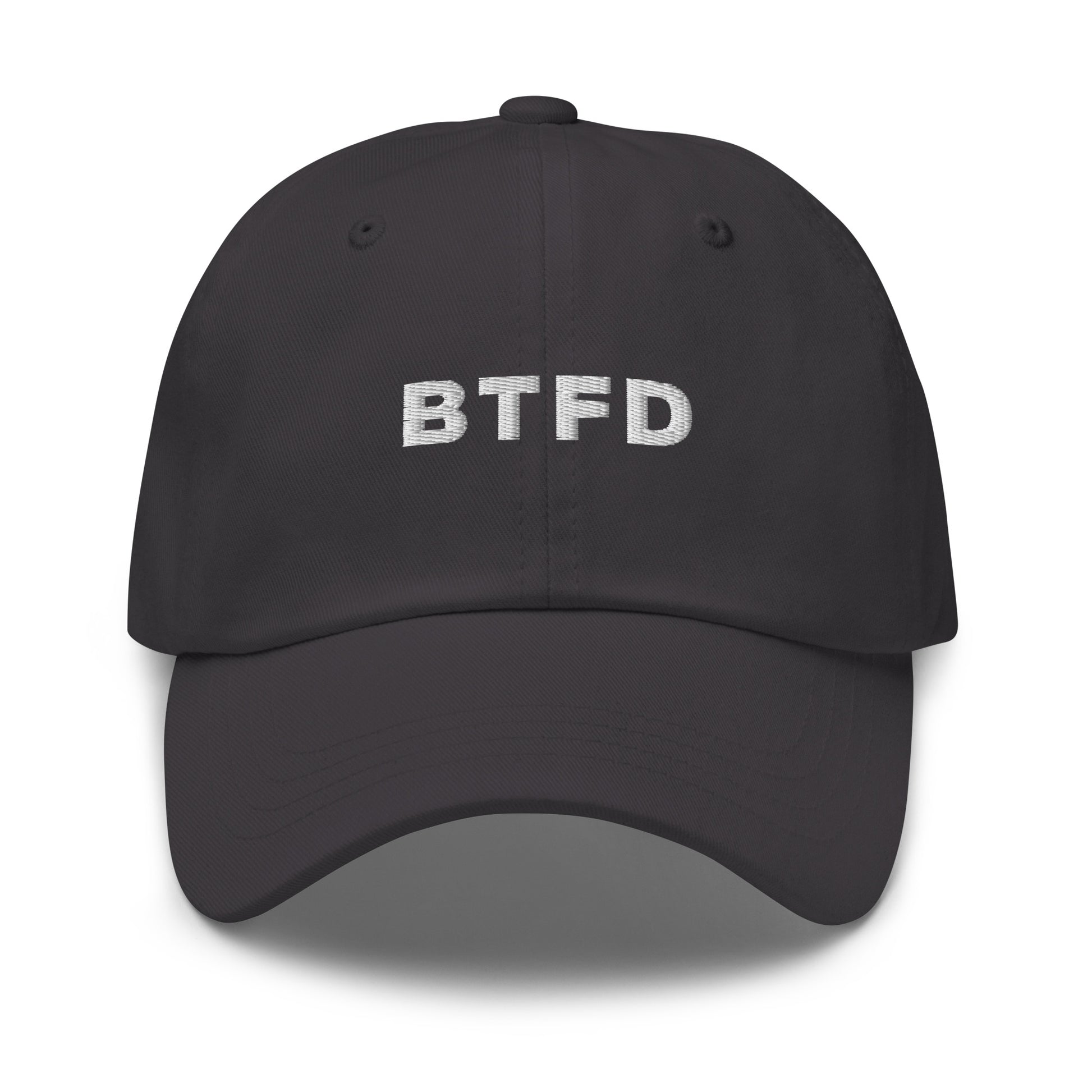 bitcoin hat - btfd - front view - grey