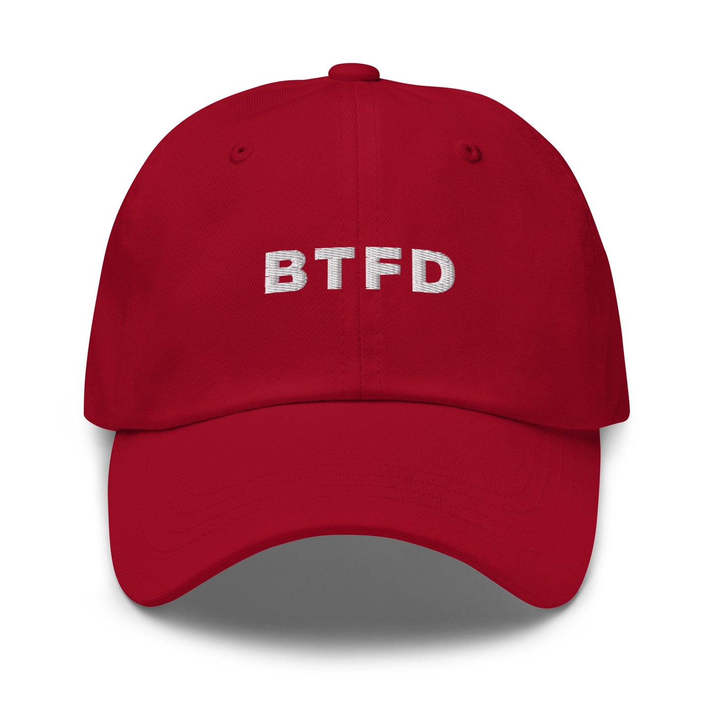 bitcoin hat - btfd - front view - red
