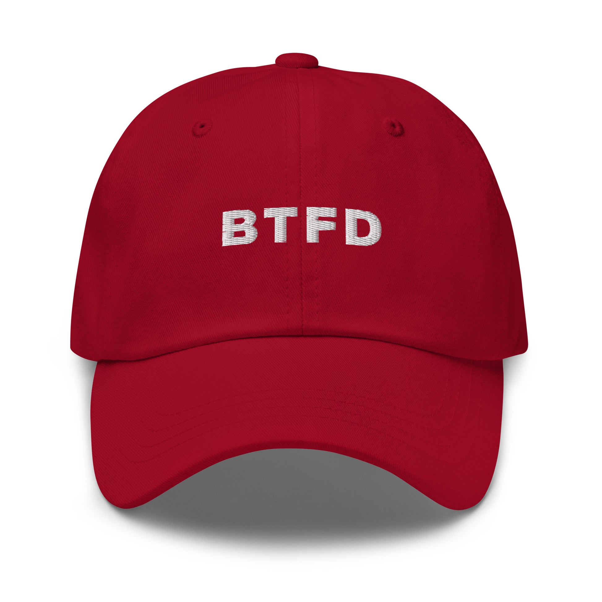 bitcoin hat - btfd - front view - red